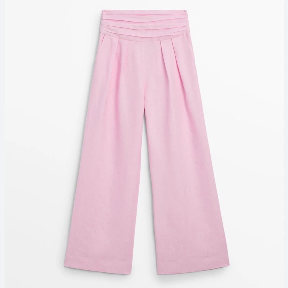 Massimo Dutti NWT rose pink color wide leg linen pants 9166/952